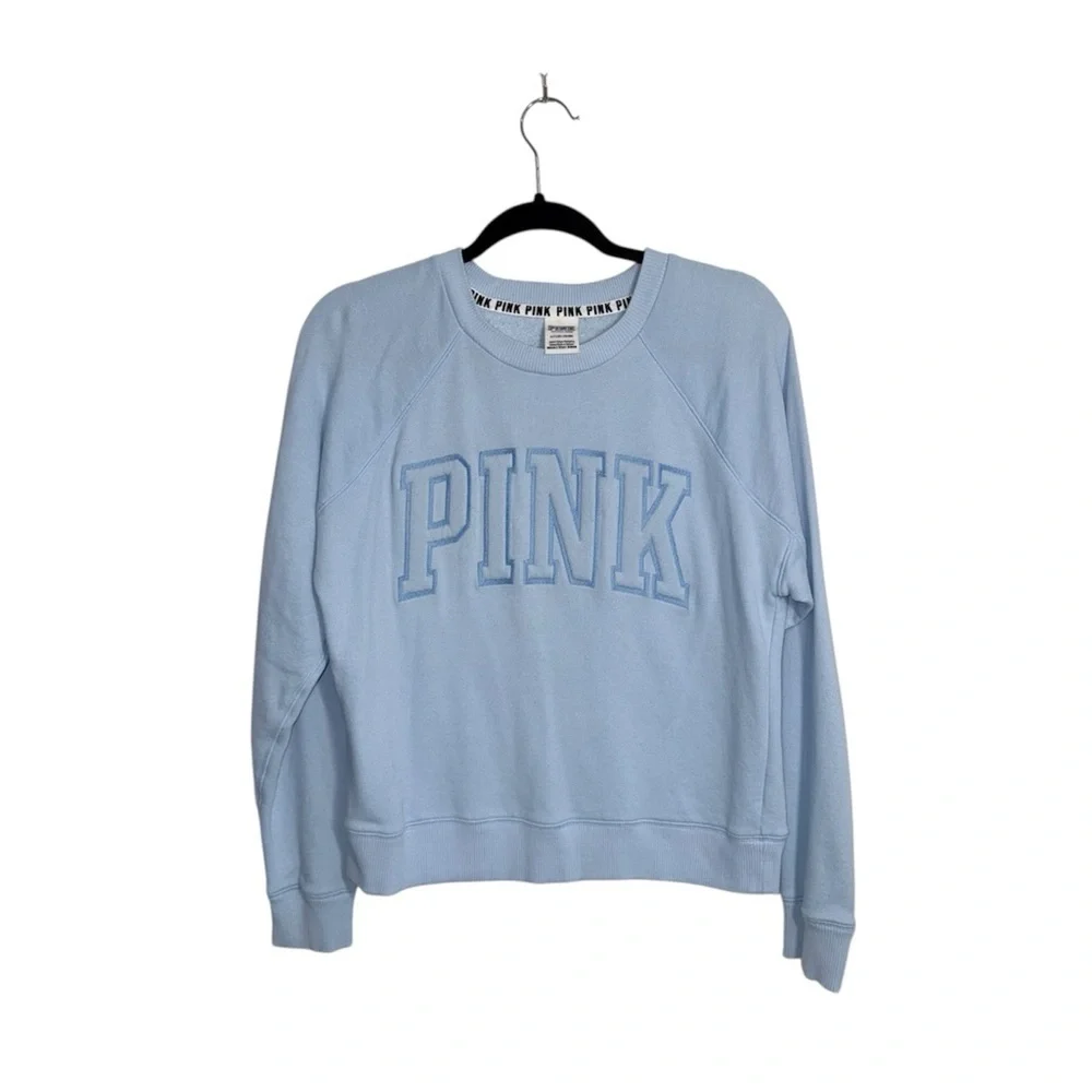 Victoria’s Secret PINK Baby Blue Sweatshirt Embroidered Logo Small Women’s - Picture 1 of 12